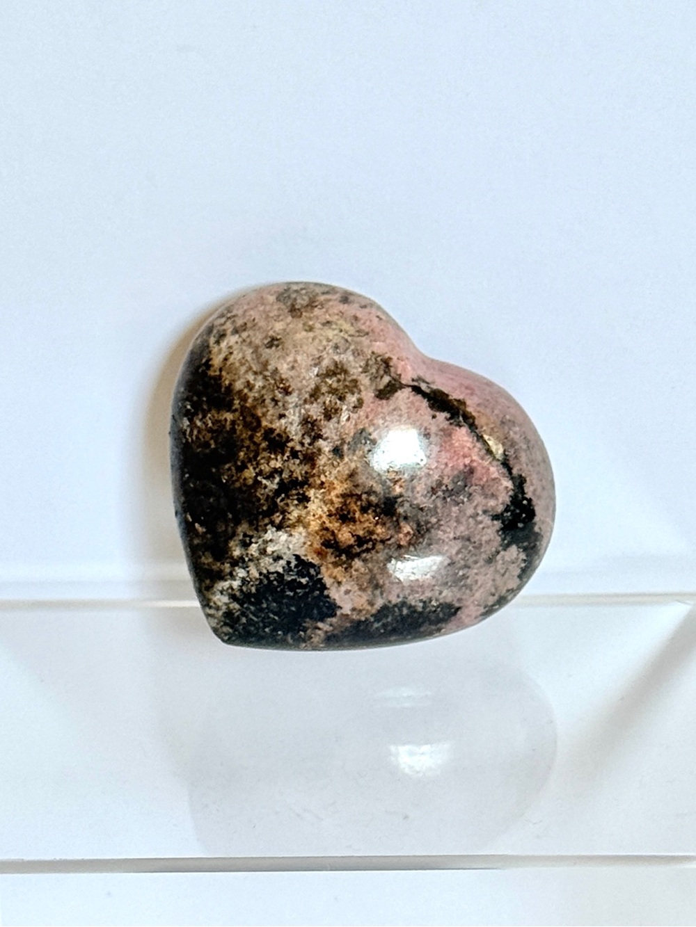 Rhodonite Puffy Heart – Polished Pink & Black Crystal Carving